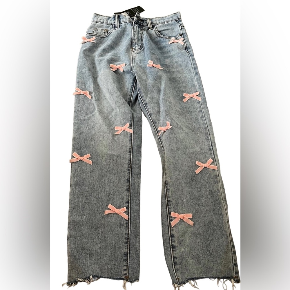 Women's Jeans with Pink Bow Accents Lolita